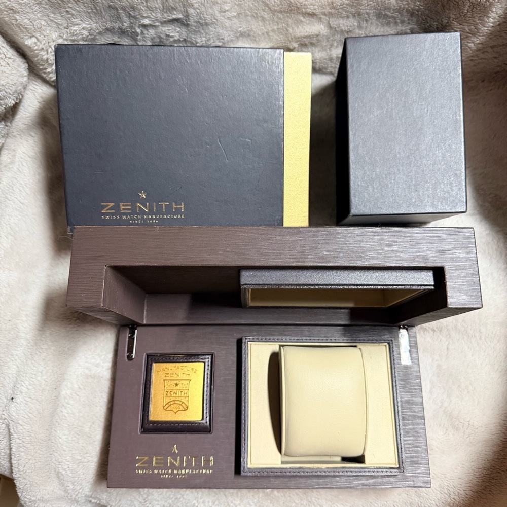 ZENITH Brown Wooden Watch Box + Outer Box 9.75x5.10x3.75 inches